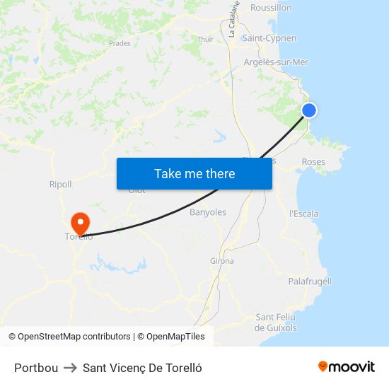 Portbou to Sant Vicenç De Torelló map
