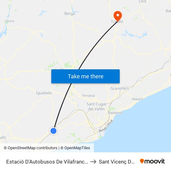 Estació D'Autobusos De Vilafranca Del Penedès to Sant Vicenç De Torelló map