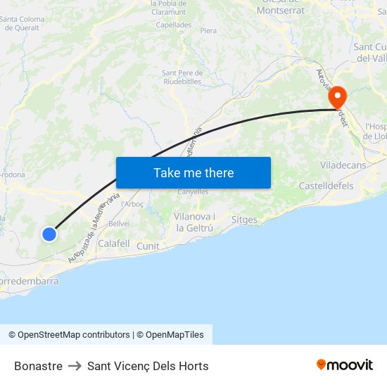 Bonastre to Sant Vicenç Dels Horts map