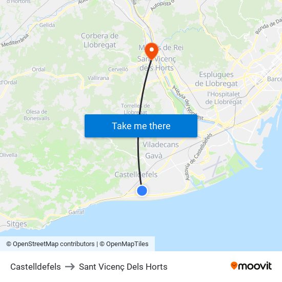 Castelldefels to Sant Vicenç Dels Horts map