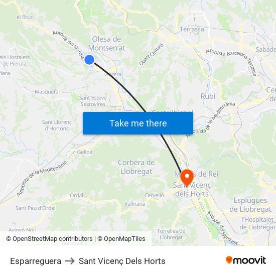 Esparreguera to Sant Vicenç Dels Horts map
