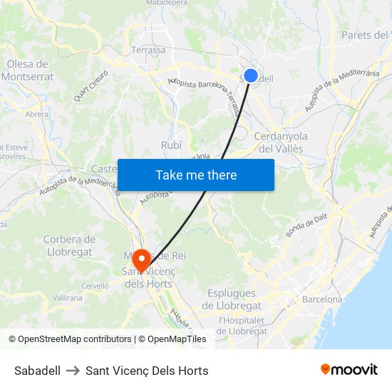 Sabadell to Sant Vicenç Dels Horts map