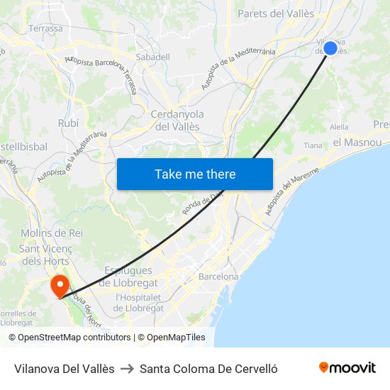 Vilanova Del Vallès to Santa Coloma De Cervelló map