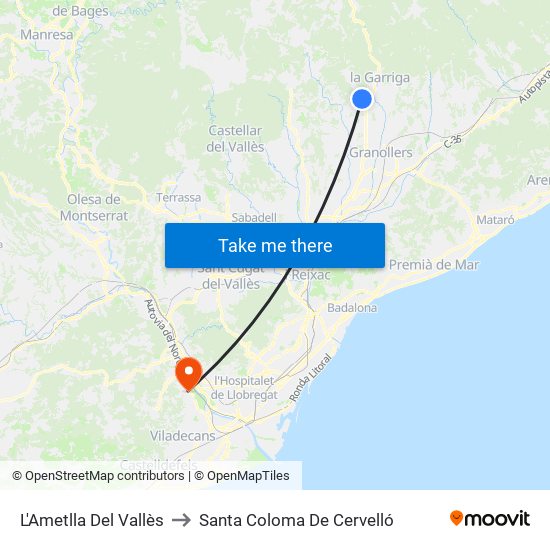 L'Ametlla Del Vallès to Santa Coloma De Cervelló map
