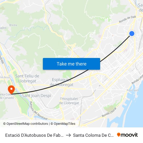 Estació D'Autobusos De Fabra I Puig to Santa Coloma De Cervelló map