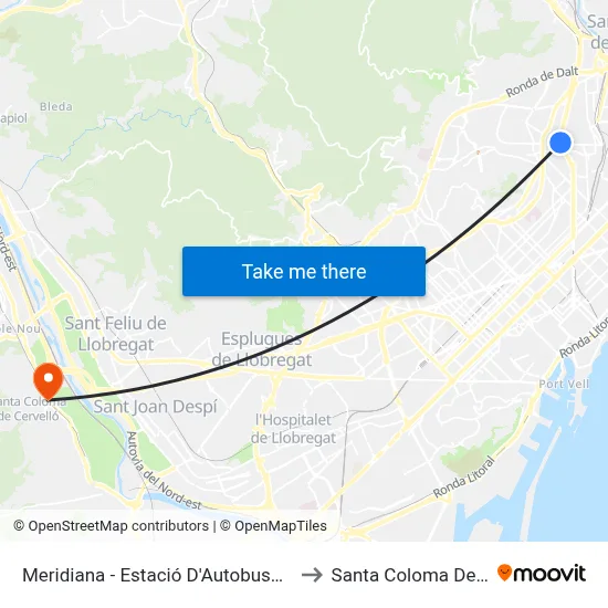 Meridiana - Estació D'Autobusos Fabra I Puig to Santa Coloma De Cervelló map