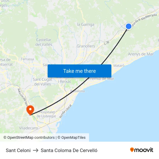 Sant Celoni to Santa Coloma De Cervelló map
