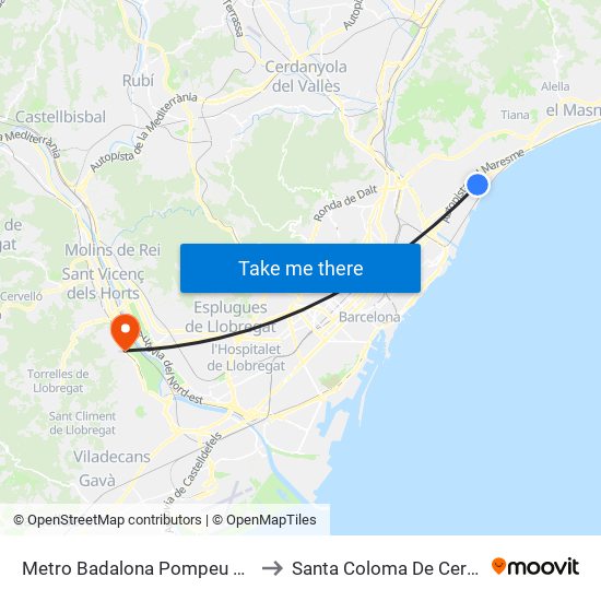 Metro Badalona Pompeu Fabra to Santa Coloma De Cervelló map