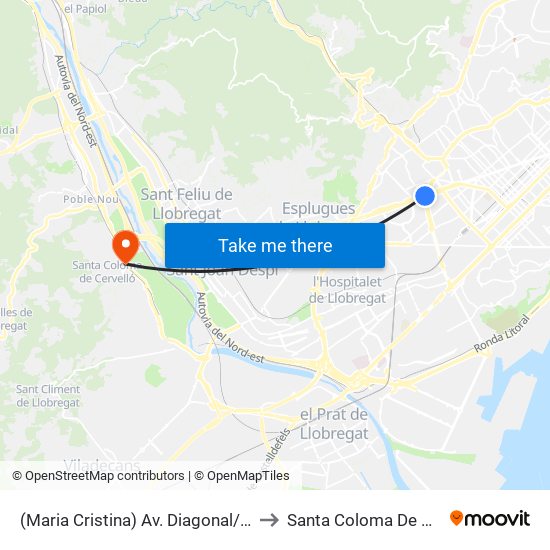 (Maria Cristina) Av. Diagonal/Dr. Ferran to Santa Coloma De Cervelló map
