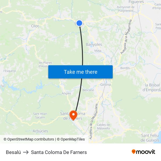Besalú to Santa Coloma De Farners map