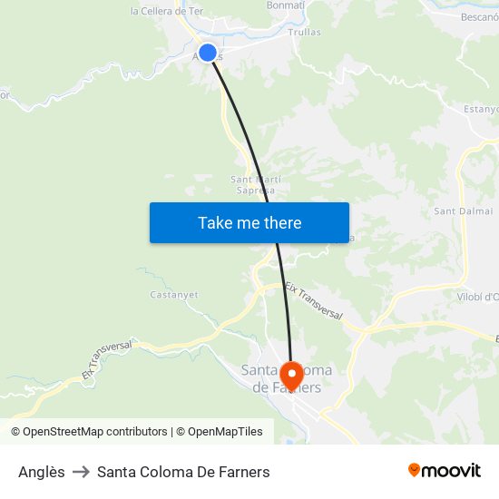 Anglès to Santa Coloma De Farners map