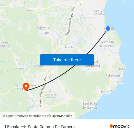 L'Escala to Santa Coloma De Farners map