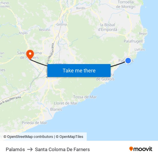 Palamós to Santa Coloma De Farners map