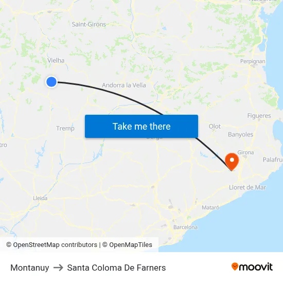 Montanuy to Santa Coloma De Farners map