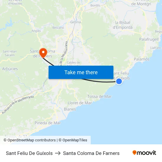 Sant Feliu De Guíxols to Santa Coloma De Farners map