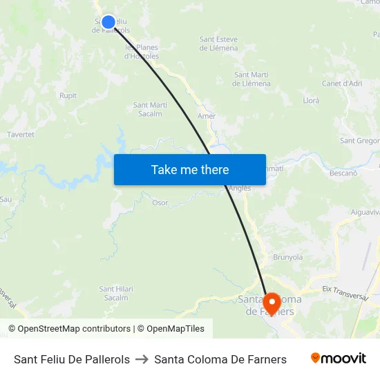 Sant Feliu De Pallerols to Santa Coloma De Farners map