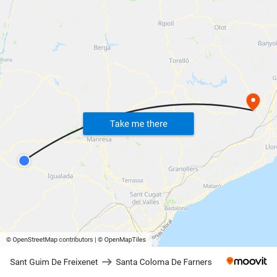 Sant Guim De Freixenet to Santa Coloma De Farners map