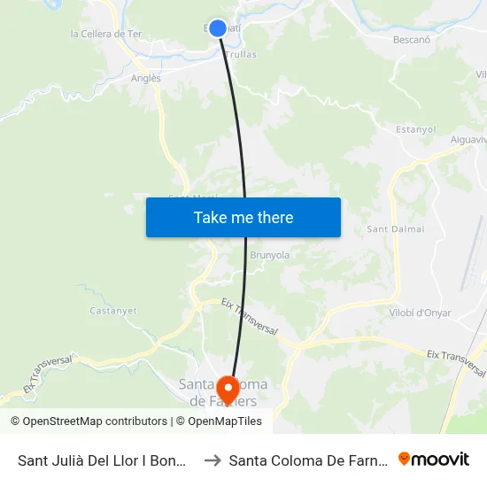 Sant Julià Del Llor I Bonmatí to Santa Coloma De Farners map