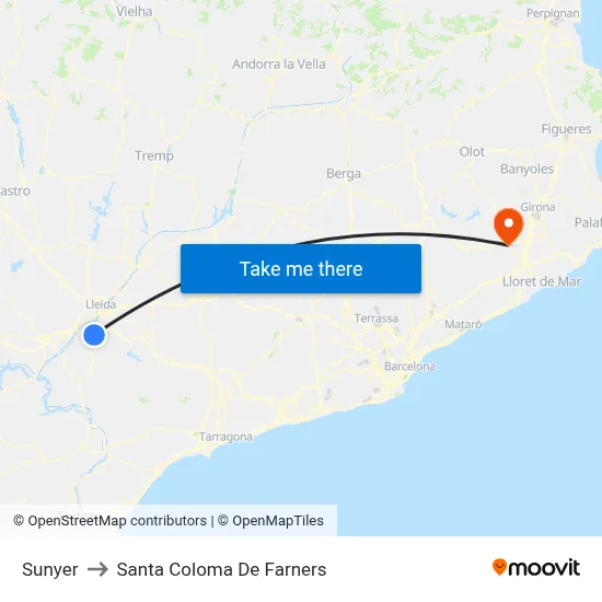 Sunyer to Santa Coloma De Farners map