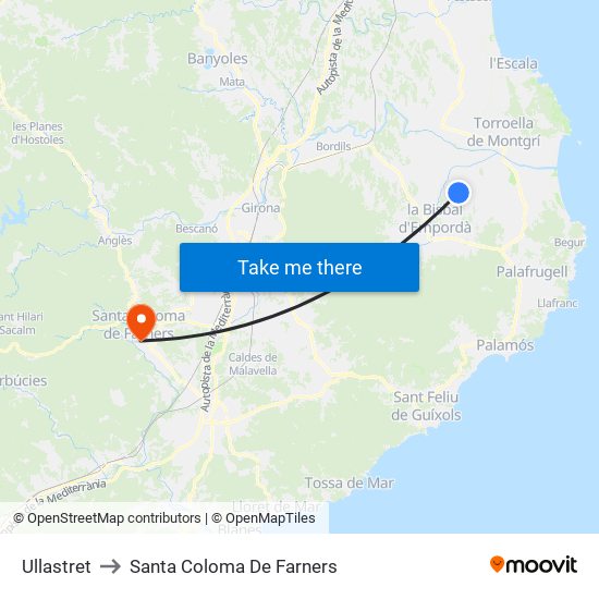 Ullastret to Santa Coloma De Farners map