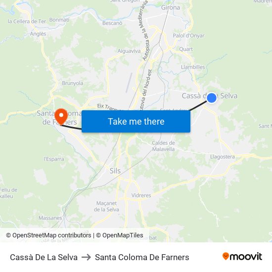 Cassà De La Selva to Santa Coloma De Farners map