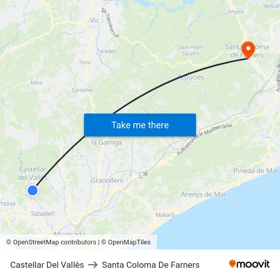 Castellar Del Vallès to Santa Coloma De Farners map