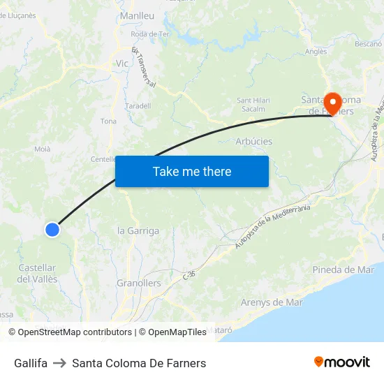 Gallifa to Santa Coloma De Farners map