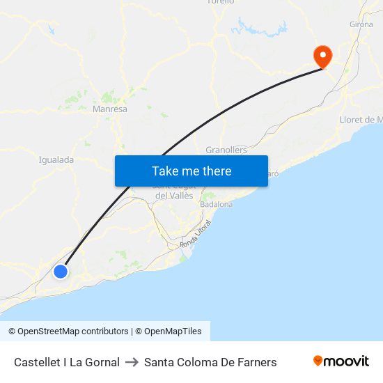 Castellet I La Gornal to Santa Coloma De Farners map