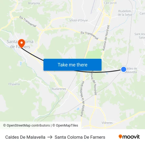 Caldes De Malavella to Santa Coloma De Farners map