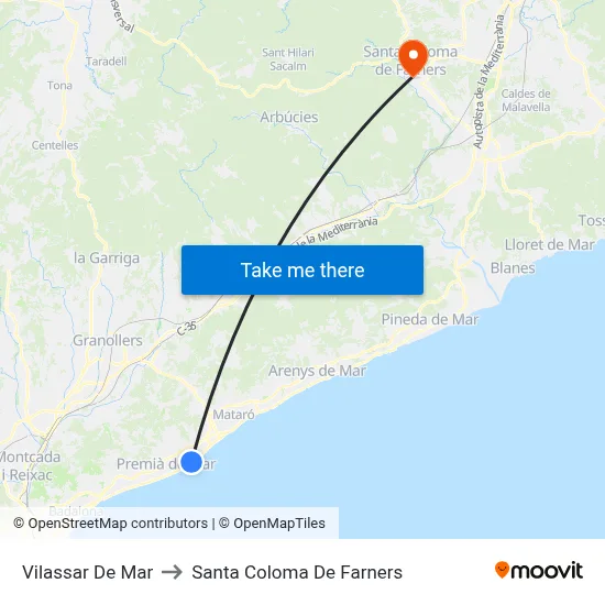 Vilassar De Mar to Santa Coloma De Farners map