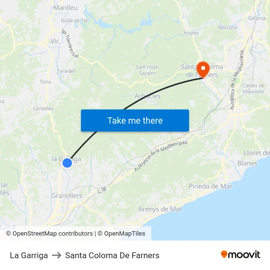 La Garriga to Santa Coloma De Farners map