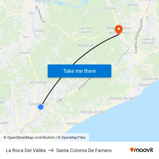 La Roca Del Vallès to Santa Coloma De Farners map