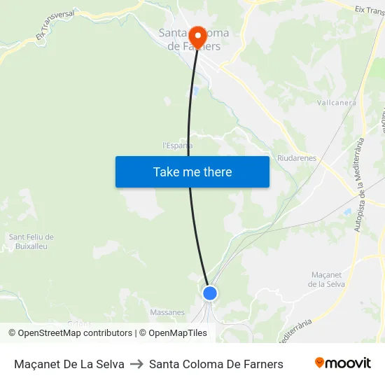 Maçanet De La Selva to Santa Coloma De Farners map