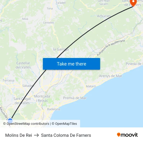 Molins De Rei to Santa Coloma De Farners map