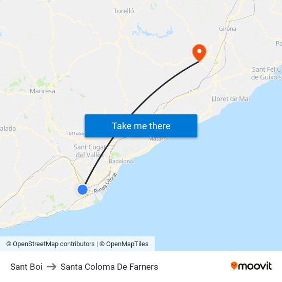 Sant Boi to Santa Coloma De Farners map