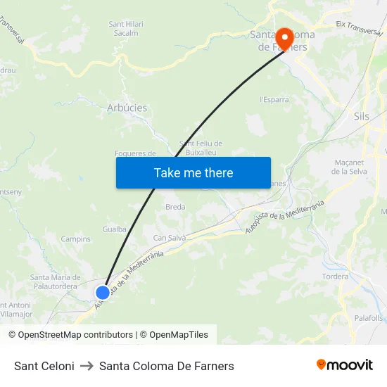 Sant Celoni to Santa Coloma De Farners map