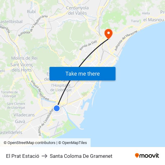 El Prat Estació to Santa Coloma De Gramenet map