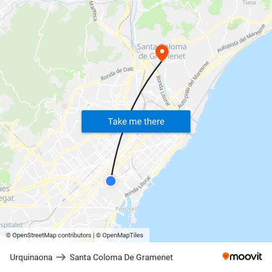 Urquinaona to Santa Coloma De Gramenet map