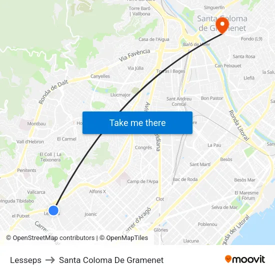 Lesseps to Santa Coloma De Gramenet map