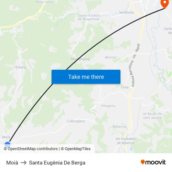 Moià to Santa Eugènia De Berga map