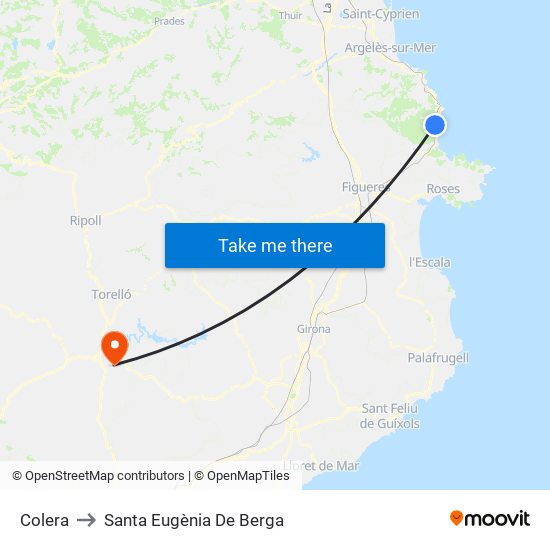 Colera to Santa Eugènia De Berga map