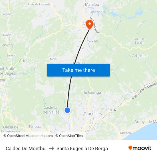 Caldes De Montbui to Santa Eugènia De Berga map