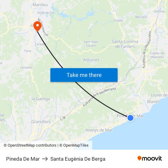 Pineda De Mar to Santa Eugènia De Berga map