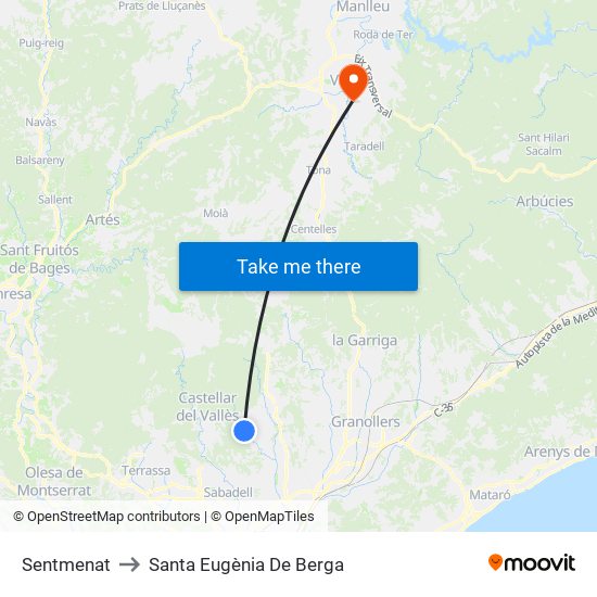 Sentmenat to Santa Eugènia De Berga map