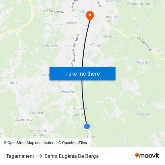 Tagamanent to Santa Eugènia De Berga map