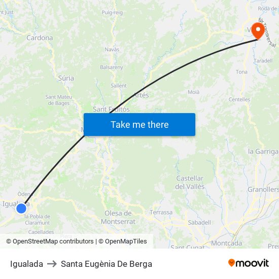 Igualada to Santa Eugènia De Berga map