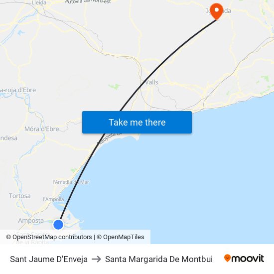 Sant Jaume D'Enveja to Santa Margarida De Montbui map