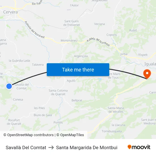 Savallà Del Comtat to Santa Margarida De Montbui map