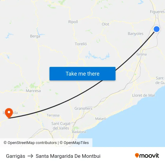 Garrigàs to Santa Margarida De Montbui map
