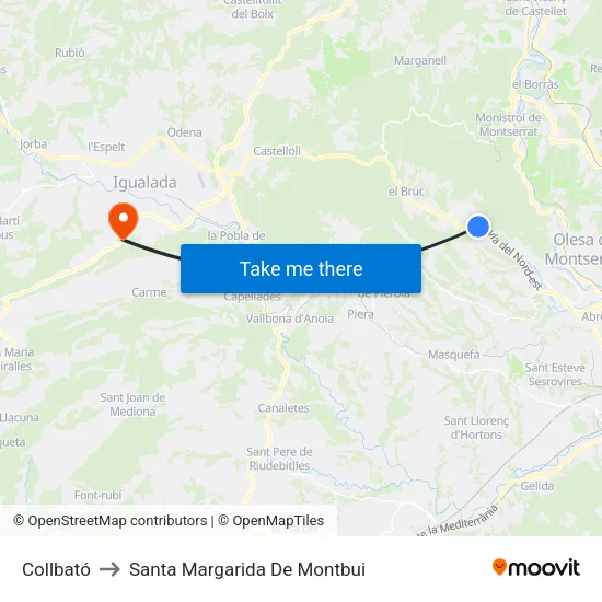 Collbató to Santa Margarida De Montbui map